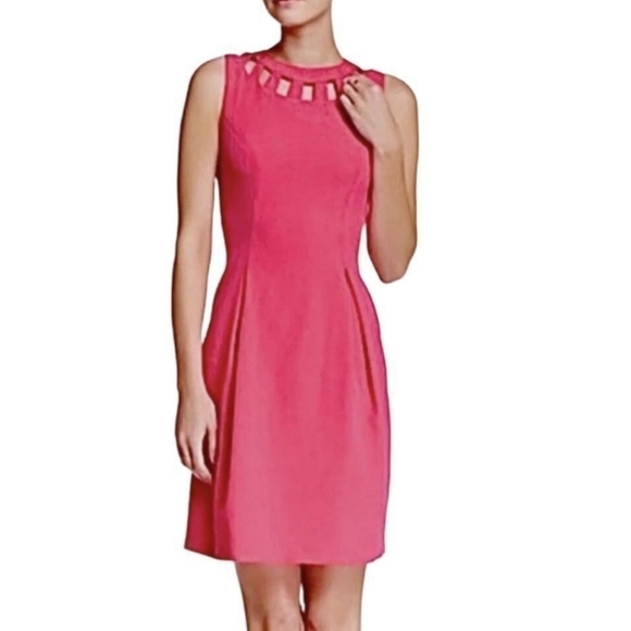 Eliza J. Hot Pink Sleeveless Sheath Dress CutOut Neckline Exposed Zipper - 12 - Picture 1 of 13